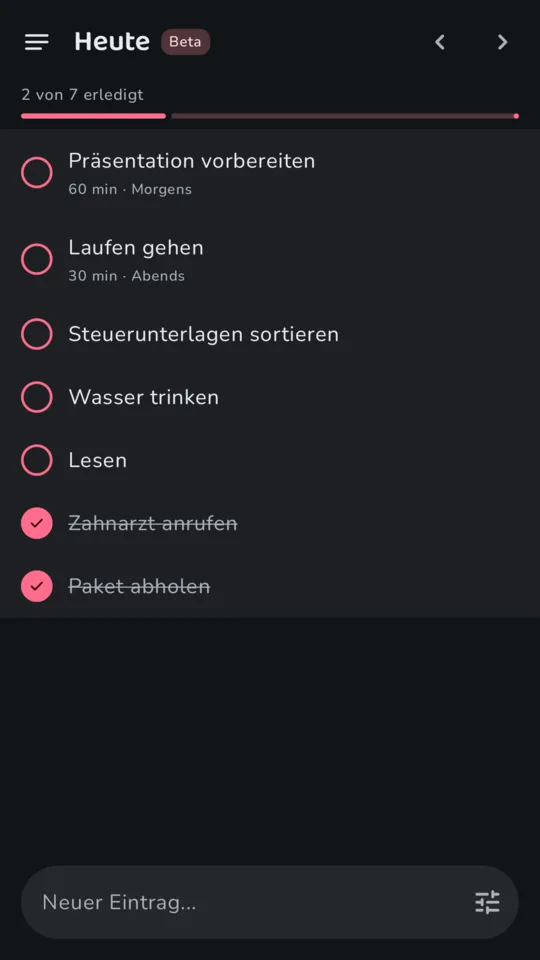Tagesplan mit den Aufgaben für heute